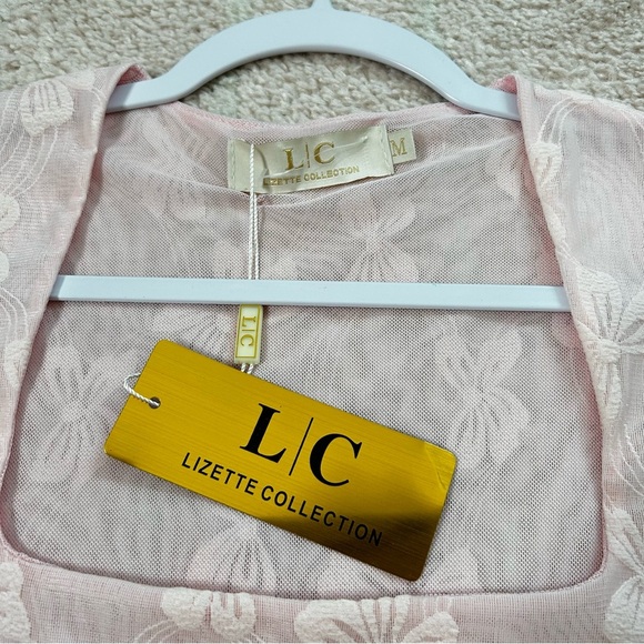 NWT LC Lizette Collection Pastel Pink Bow Bodysuit Square Neck Size Medium - Picture 3 of 11